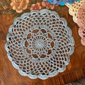 🩵New Handcrafted Crocheted Powder Blue Lace Doily Scallop